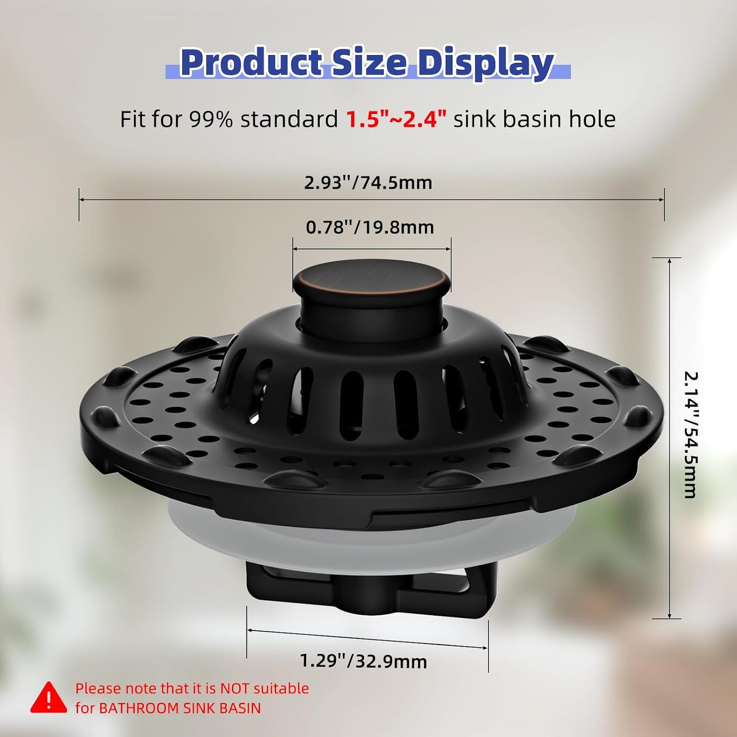 Universal Bathtub Drain Stopper Shower Drain Hair Catcher, Tub Stopper with Visible Top Strainer, Upgraded 3 in 1 Pop-up Drain Plug Fit for 1.5 to 2.4" Hole, Stainless Steel Filter Basket, Chrome