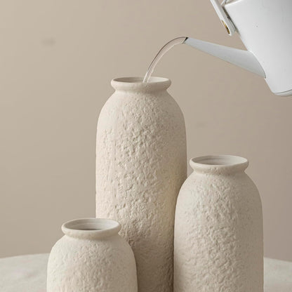 Ceramic Vase Set-3, Small Flower Vases for Decor, Modern Boho Farmhouse Style, Decorative Vases for Pampas Grass & Dried Flowers, Distressed Finish (Beige)