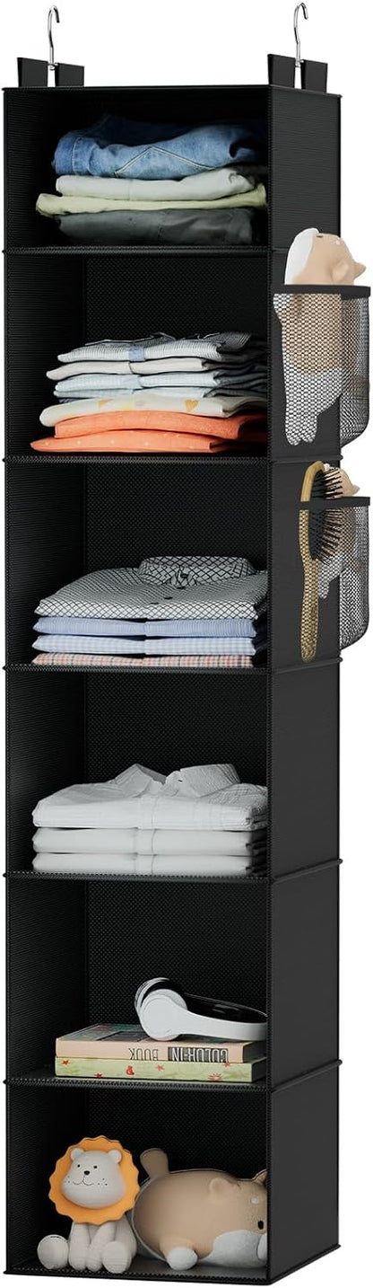 Weekly Hanging Closet Organizer for Kids, 6-Shelf Clothes Storage with Labeled Days of The Week Monday Through Friday, Weekday and Weekend, Days of The Week Clothes Organizer