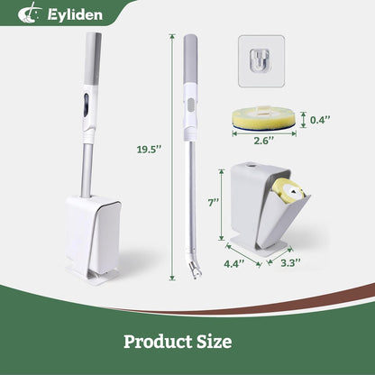 Eyliden Disposable Toilet Brush with Holder, 40-Refill Touch-Free Wand Kit | Pre-Soaked Concentrated Cleaner Sponge, Auto-open Caddy, 19.5" Aluminum Handle, 42 Set Toilet Bowl Cleaing, for Bathroom/RV