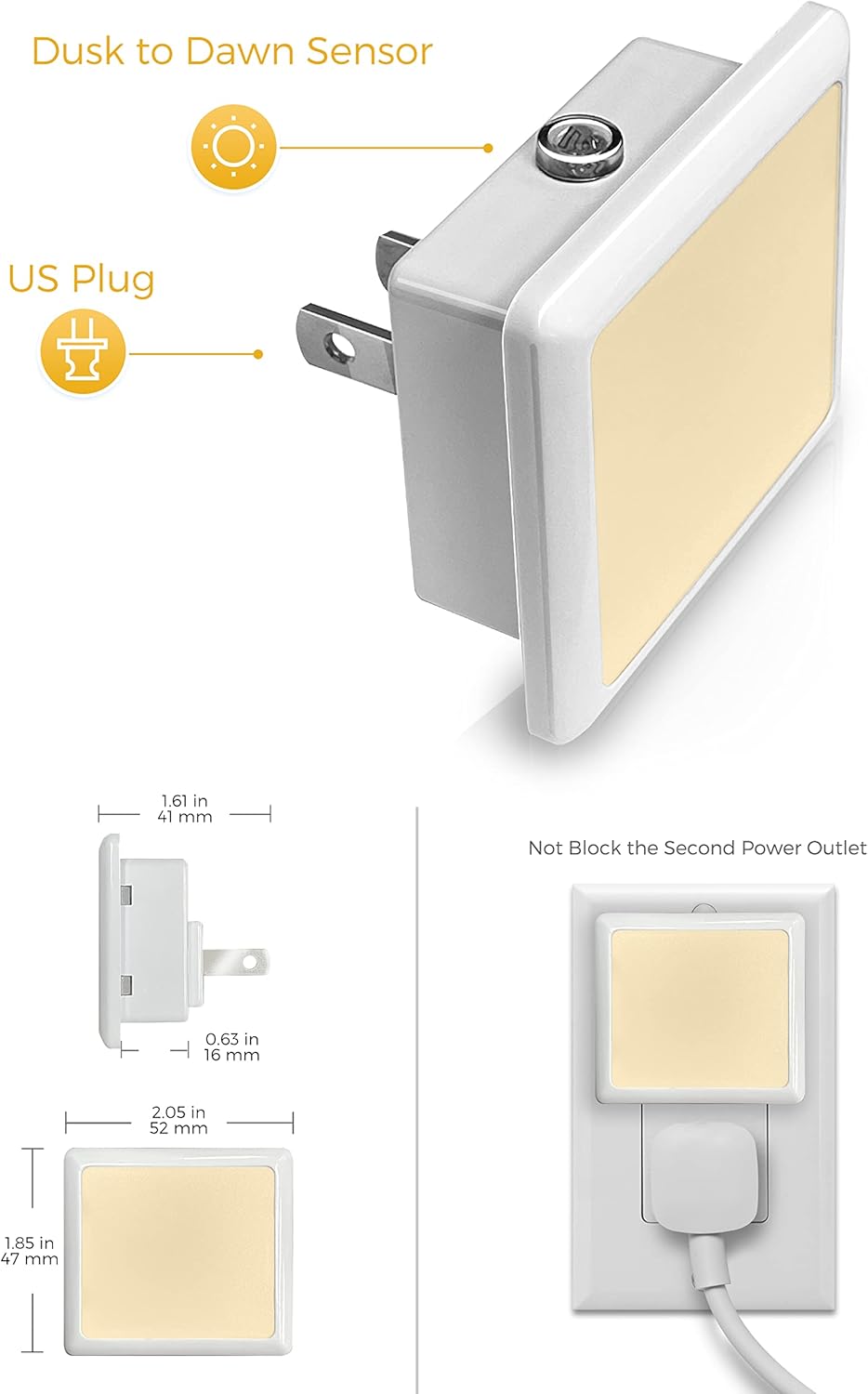 L LOHAS LED Night Light,Night Lights Plug into Wall, [6-Pack] Plug in Night Light, Dusk-to-Dawn Sensor, 3000K Soft White 0.3W Bright Nightlight Auto-On/Off for Adults Kids Bedroom Bathroom Hallway