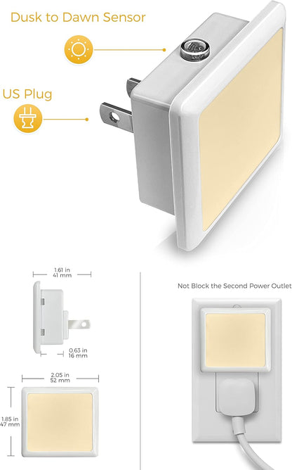 L LOHAS LED Night Light,Night Lights Plug into Wall, [6-Pack] Plug in Night Light, Dusk-to-Dawn Sensor, 3000K Soft White 0.3W Bright Nightlight Auto-On/Off for Adults Kids Bedroom Bathroom Hallway