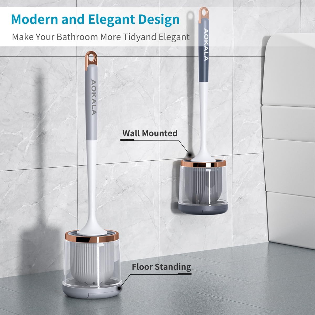 Silicone Toilet Brush Set, 2 Pack Toilet Bowl Brush and Holder with Tweezers Long Handle, Toilet Cleaner Brush for Bathroom Deep Cleaning, Elegant Toilet Scrubber Bathroom Decor Accessories