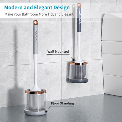 Silicone Toilet Brush Set, 2 Pack Toilet Bowl Brush and Holder with Tweezers Long Handle, Toilet Cleaner Brush for Bathroom Deep Cleaning, Elegant Toilet Scrubber Bathroom Decor Accessories