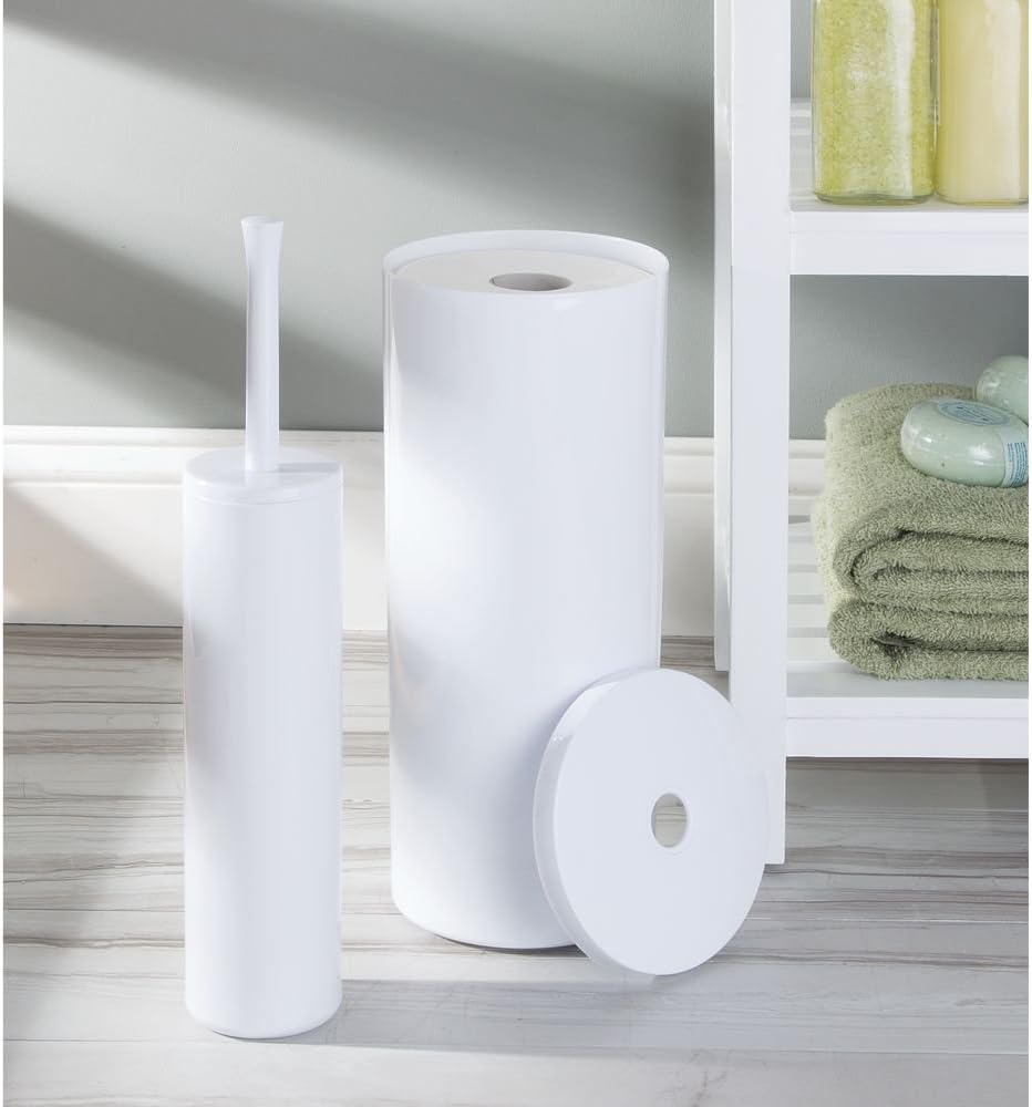 iDesign Compact Toilet Brush and Holder, White | For Bathroom