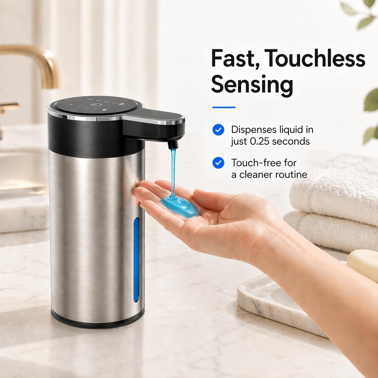 Automatic Foaming Soap Dispenser Touchless, 304 Stainless Steel Hand Soap Dispenser, USB Rechargeable, 4 Adjustable Levels, 13.5 oz (400 ml), for Kitchen & Bathroom (Black, Foam)