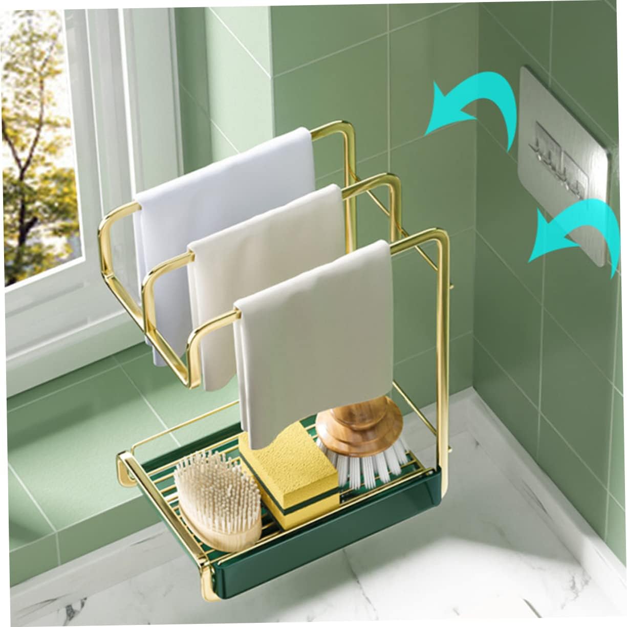 PRETYZOOM Wall-mounted Sponge Rack for Kitchen Lightweight Draining Stand Multi-functional Storage Organizer for Cloths and Cleaning Tools