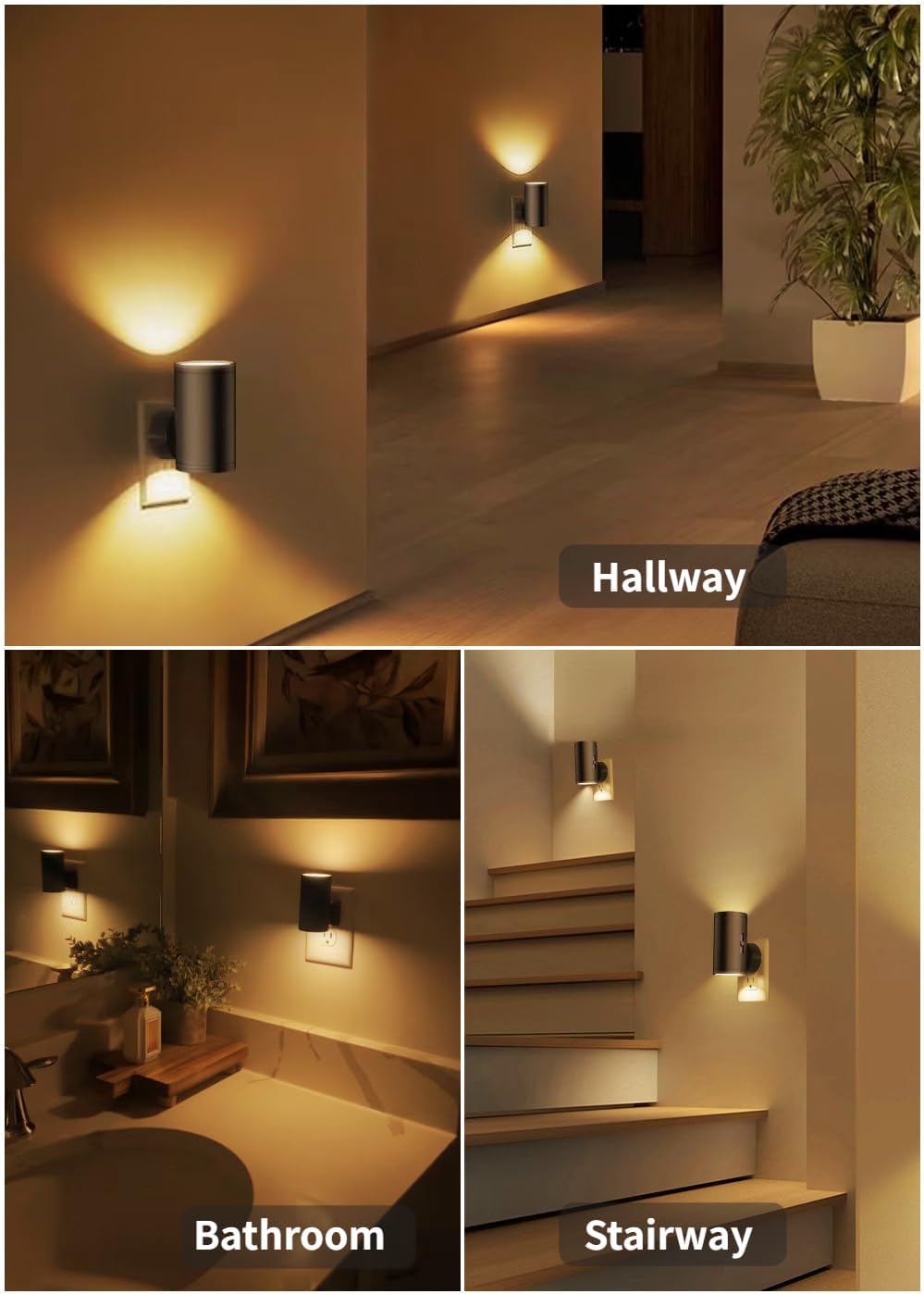 TSEXES LED Night Lights Plug into Wall, Dusk to Dawn Sensor,5-300LM Adjustable Brightness, Soft White 3000K,Dimmable Night Lights for Kitchen,Hallway Bedroom,Stairs, 2 Pack