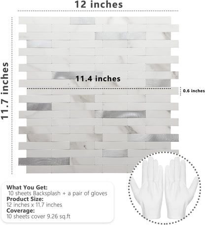 STICKGOO Peel and Stick Backsplash Tile, Stick on Backsplash for Kitchen and Bathroom, Volakas White Look PVC Mixed Metal Silver Self Adhesive Wall Tiles(Sample)