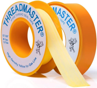 TAPEWELL Yellow Gas Teflon Tape, Pipe Thread Sealant, 260" Length 1/2" Width, for Propane, Natural Gas, & More, Pack of 2 (6)