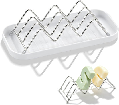 Wavy Soap Dish for Shower，Stainless Steel Self Draining Shampoo Bar Holder with Drip Tray，Rustproof Quick Dry Organizer for Shampoo Bars Conditioner Bars & Bar Soap，Bathroom Kitchen Sink