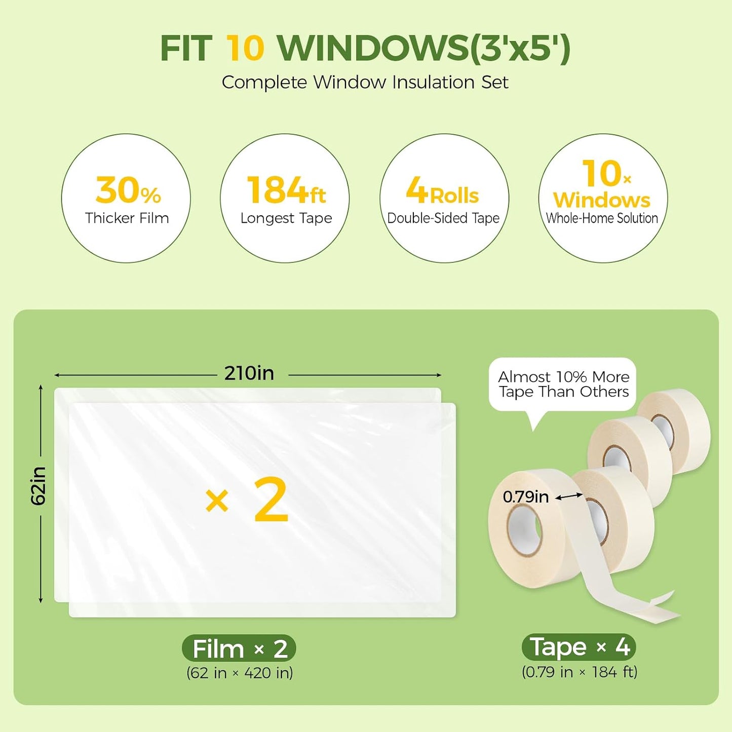FLYZZZ Patio Door Window Insulation Kit, 84X120in Heavy Duty (0.9 Mil) Winter Shrink Film, Indoor Plastic Covering with Wide Tape for One Standard Patio Door/Extra Large Window