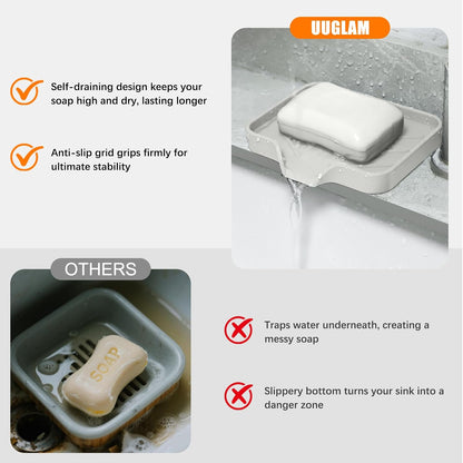 2 Pack Silicone Soap Dish, Self Draining Soap Dish, Non Slip Bar Soap and Sponge Holder for Bathroom Kitchen Sink Counter Organizer Easy to Clean Soap Tray Waterfall Soap Saver