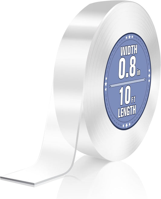 Double Sided Tape Heavy Duty, Clear Nano Tape, 0.8'' x 120'' Two Sided Mounting Adhesive for Walls Posters Carpet, Removable Space Gel Strip, 1/24" Thick
