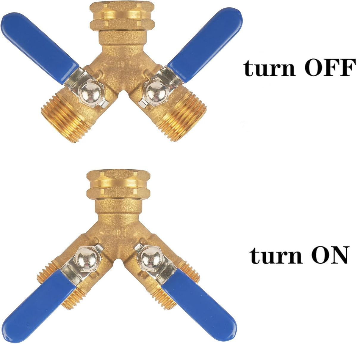 Hose Splitter 2 Way Heavy Duty, Full Flow Garden Hose Splitter with Large Easy-Turn Handle, 3/4 Inch GHT Brass Water Hose Splitter for Outdoor Faucet, Y Valve Hose Bib Splitter