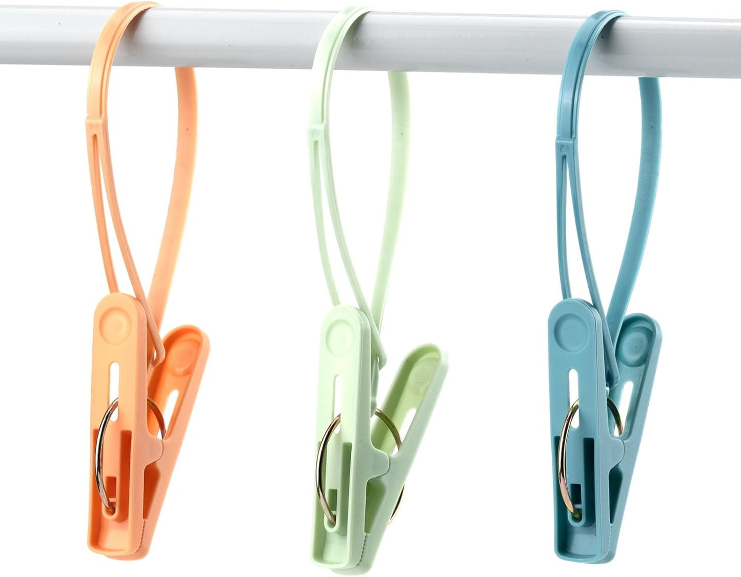 24 Pack Clothes Pins Clothes Peg Clip Pins with Plastic Rope for Clothesline Multicolor Drying Clothing Clips Hooks Windproof Clothes Hanger for Hanging Socks Hats Pants Bras Underwears Towel Photo