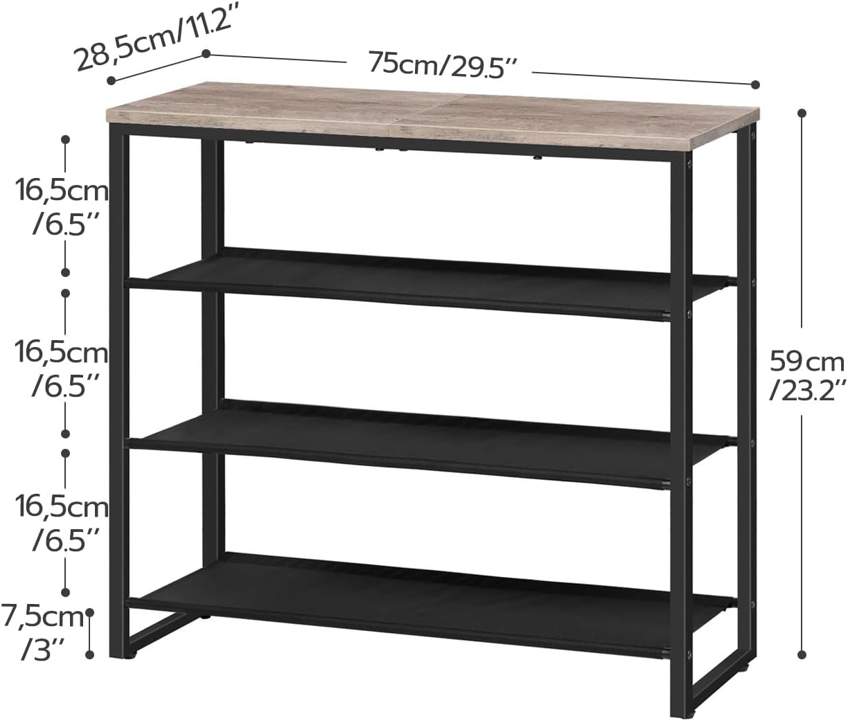HOOBRO Shoe Rack, 4 Tier Shoe Storage Organizer with 3 Oxford Fabric Shelves and Top Panel, Holds 12-16 Pairs of Shoes for Entryway and Closet, Industrial, Rustic Brown BF47XJ01G1