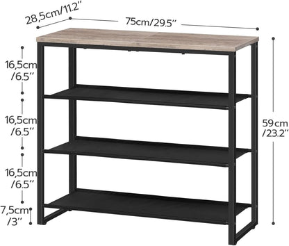 HOOBRO Shoe Rack, 4 Tier Shoe Storage Organizer with 3 Oxford Fabric Shelves and Top Panel, Holds 12-16 Pairs of Shoes for Entryway and Closet, Industrial, Rustic Brown BF47XJ01G1