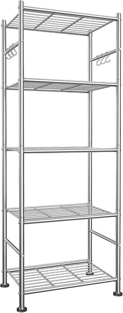 Sakugi Storage Shelves - 5-Tier Large Capacity Shelf Organizer with Hooks, Heavy-Duty Garage Shelving with Leveling Feet, Wobble-Free Rack for Bedroom, Balcony, Garage, 18.1"×12.4"×56.8", Black