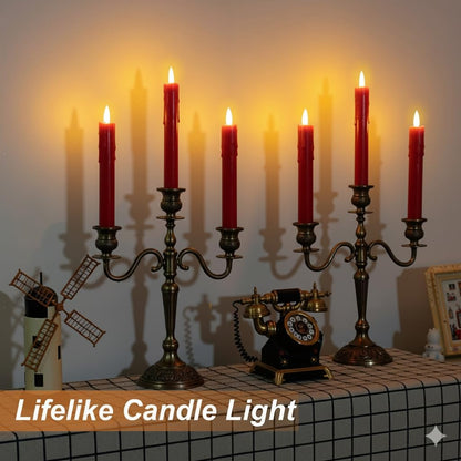 Flameless Taper Candles with Remote, 6.7 Inch Short Taper Candles Battery Operated with Flickering 3D Flame, Led Candle Sticks Safe for Windowsill Wedding Home Christmas Decor, Ivory, Set of 6
