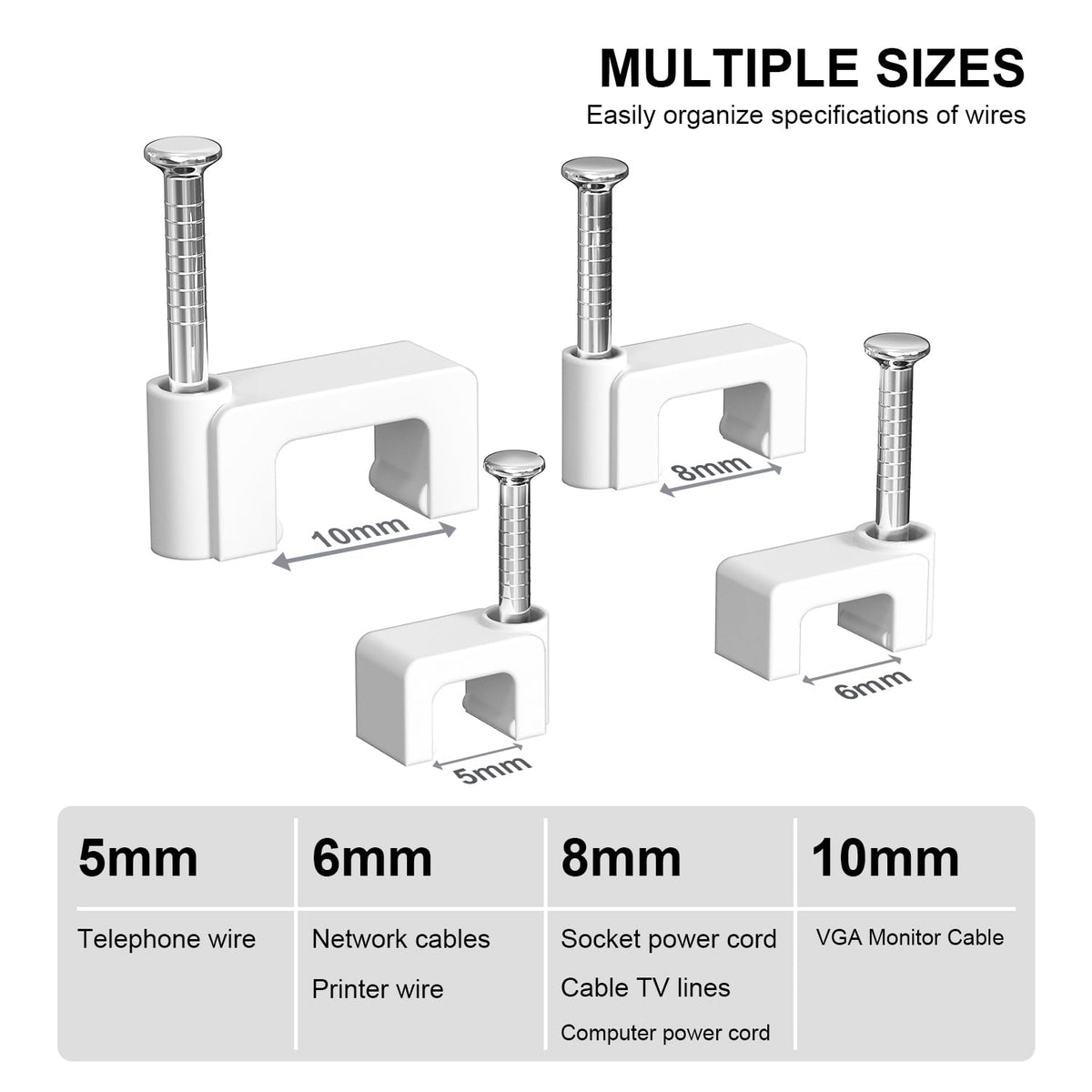 Jadaol 100Pcs 7.5mm Cable Clips with Nails, Custom Fit for Jadaol Cat6 Flat Ethernet Cable, Wall Wire Tacks for RJ45 LAN, Coax, Speaker, and Network Cables