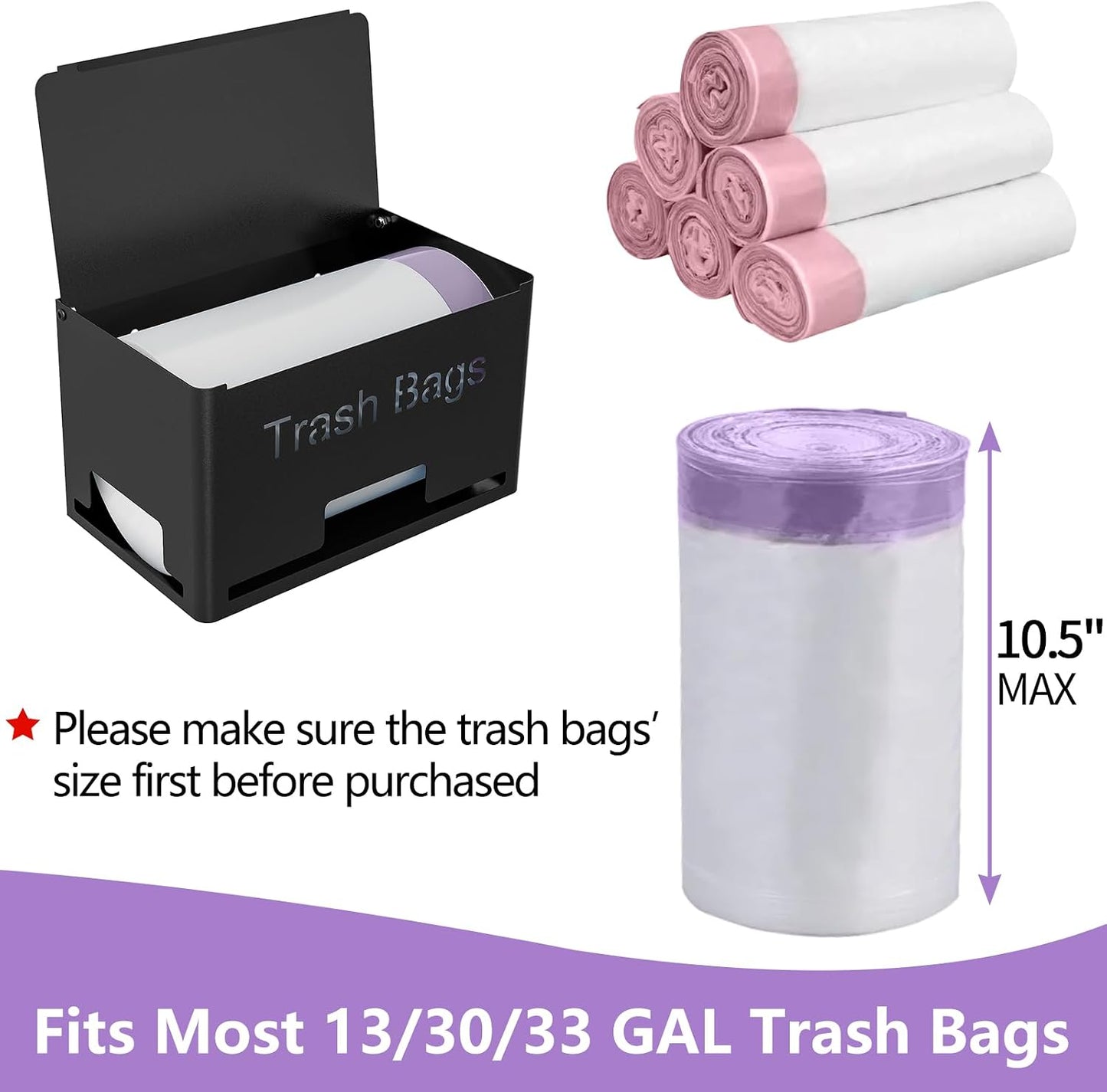 STWWO Large Trash Bag Holder Dispenser, Metal Garbage Bag Dispenser Roll Holder, Kitchen Trash Storage Organizer for Under Sink, Wall Mounted or Freestanding, Black