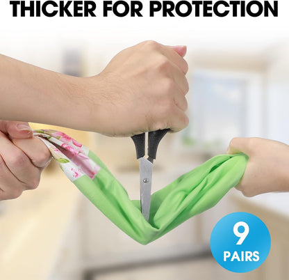 Mimorou 9 Pairs Household Dishwashing Rubber Gloves Long Cuff and Flock Lining Cleaning Gloves Reusable Waterproof
