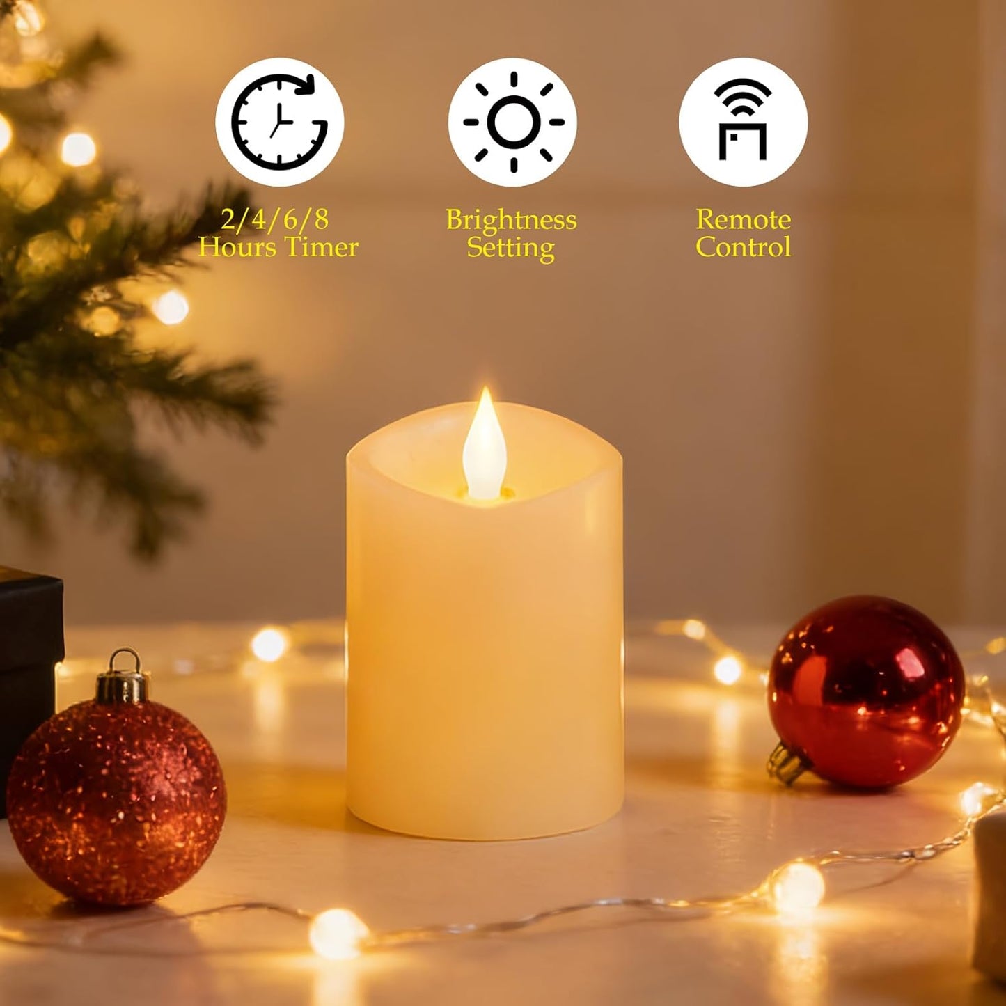 3"x4" Flickering Flameless Battery Candles with Timer, White Realistic LED Pillar Candles, Set of 2 Large Remote-Operated Candles for Home Indoor/Outdoor & Holiday Decor
