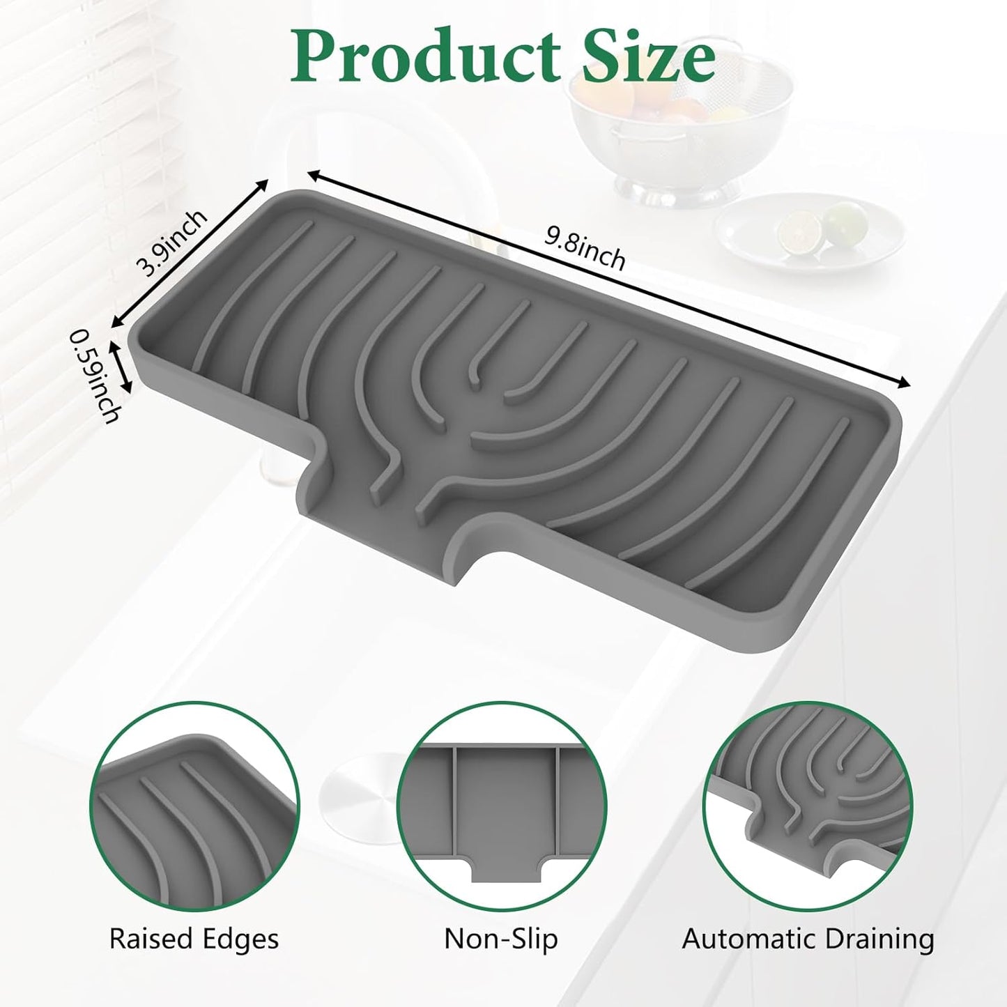 GUUKIN Sponge Holder for Kitchen Sink, Sink Caddy and Soap Tray | 10x4 inch Kitchen Sink Organizer | Compatible with Scrub Daddy, Kitchen Sink Accessories (Grey)