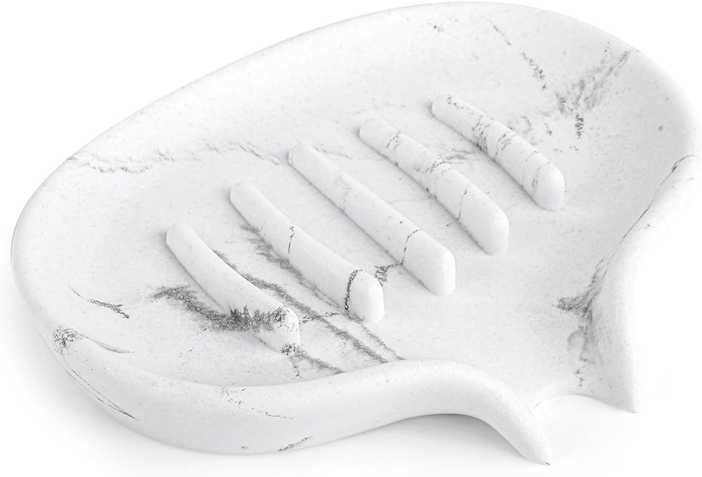 Self Draining Soap Dish for Shower and Bathroom Sink - Large Marble Resin Soap Holder with Drain, Non Slip Soap Tray for Bar Soap, Kitchen & Bathroom Counter