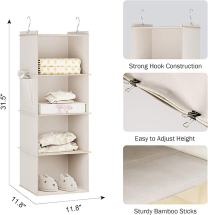 YOUDENOVA Hanging Closet Organizer, 4-Shelf Closet Hanging Storage Shelves, Grey