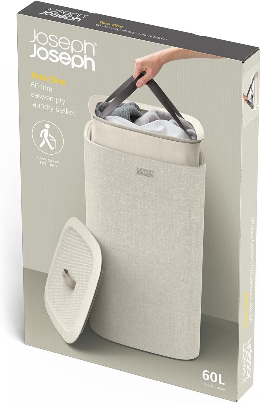 Joseph Joseph Tota Trio 90 liter/23.8 gallon Laundry Hamper Separation Basket with lid, 3 Removable Washing Bags with Handles- Ecru