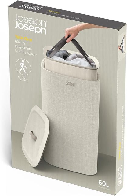 Joseph Joseph Tota Trio 90 liter/23.8 gallon Laundry Hamper Separation Basket with lid, 3 Removable Washing Bags with Handles- Ecru