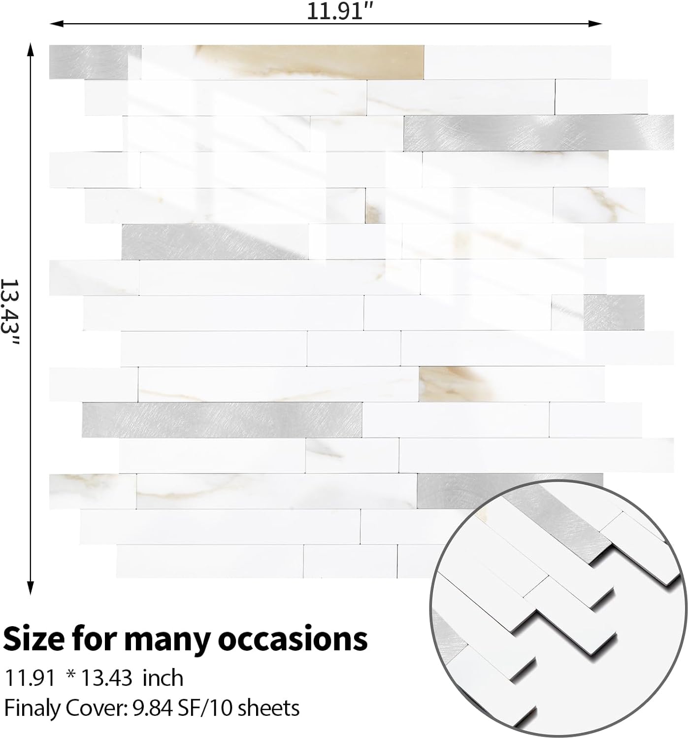 Yipscazo 2026 New Upgrade 11.34" X 11.57" Peel and Stick Backsplash, Stick on Backsplash Tiles for Kitchen, Bathroom, Fireplace (10 Sheets, Beige Rocks + Rose Gold)