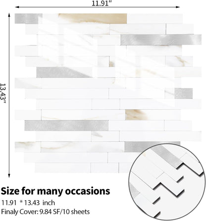 Yipscazo 2026 New Upgrade 11.34" X 11.57" Peel and Stick Backsplash, Stick on Backsplash Tiles for Kitchen, Bathroom, Fireplace (10 Sheets, Beige Rocks + Rose Gold)