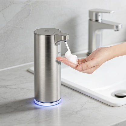 LAOPAO Automatic Soap Dispenser Foaming: Rechargeable Touchless Soap Dispenser Stainless Steel Foam Soap Dispenser for Bathroom Hand Soap Pump for Kitchen Xmas Gift, 9oz, White