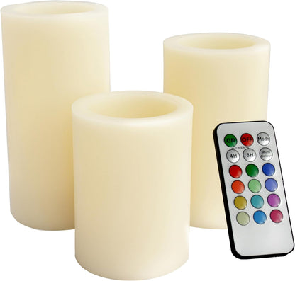 Battery Operated Flameless Candles with Remote Timer Real Wax Realistic Bright Flicker Flickering Electric Electronic LED Pillar Lights Home Wedding Party Decorations Set of 3 Rustic Texture Gray Grey