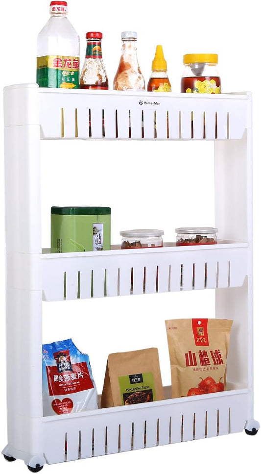 Laundry Room Organizer, Mobile Shelving Unit Organizer with 5 Large Storage Baskets, Gap Storage Slim Slide Out Pantry Storage Rack for Narrow Spaces