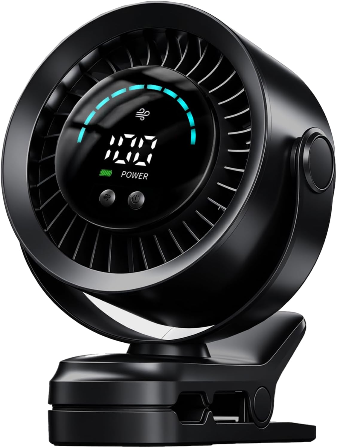 Portable Clip on Fan, Rechargeable USB Desk Fan with Turbo Airflow, 100 Speeds LED Display, 360° Rotation, Small Quiet Battery Powered Fan for Stroller Outdoor Travel Camping Golf Cart, Black
