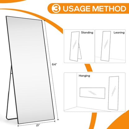 Arched Mirror Full Length, Upgraded 16"x59" Body Wall Mirrors with Shatter-Proof Glass, Floor Standing, Hanging or Leaning, Tall Arch Mirror with Stand Aluminum Alloy Frame for Bedroom, Black