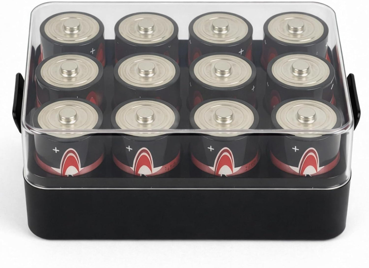ALCYON Battery Organizer Storage Case, Battery Vault Box Container for 48pcs AA Batteries, Plastic Clear Protective Battery Holder for Travelling/Home/Office (Black, Large)