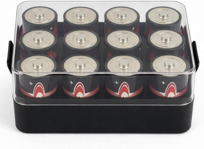 ALCYON Battery Organizer Storage Case, Battery Vault Box Container for 48pcs AA Batteries, Plastic Clear Protective Battery Holder for Travelling/Home/Office (Black, Large)