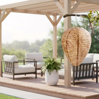 Wasp Nest Decoy 4-Pack, Yellow Paper Wasp Deterrent for Outdoor Hanging, Hornet Nest Replica to Repel Wasps from Patio and Garden