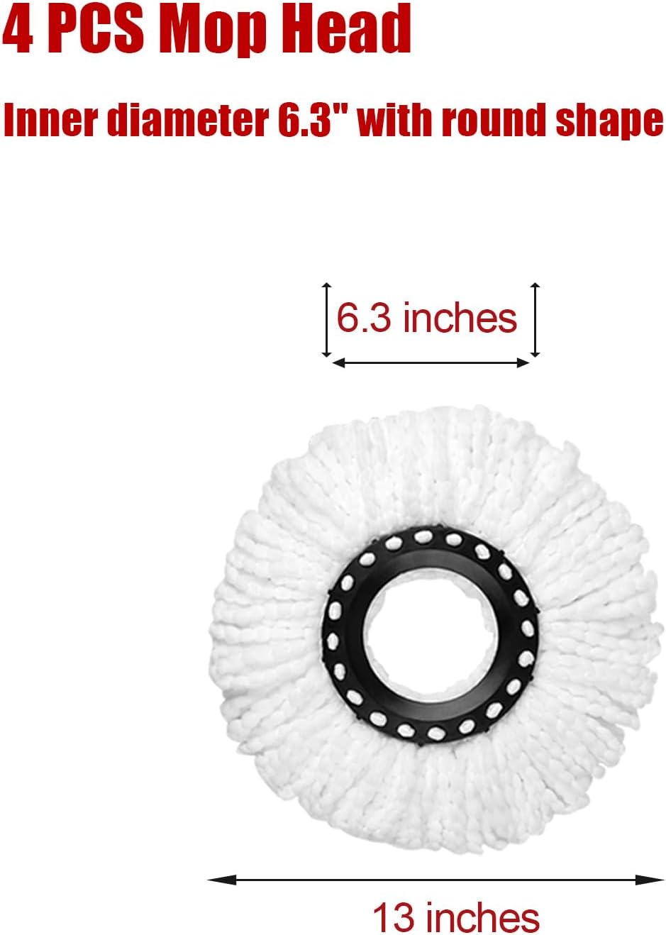 Spin Mop Replacement Head for 360 Spin Mop Bucket with Wringer Set Systems, Microfiber Spin Mop Refills，Easy Cleaning Round Shape Standard Size (4)