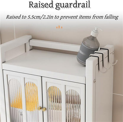 Above Washing Machine Shelf with with Flip-Top Door, Multi-Story Floor Laundry Room Storage Rack with Drying Rod and 4 Hooks for Laundry Room(White)