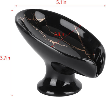 Soap Holder with Drain, Ceramic Soap Dish Self-Draining Bar Soap Tray for Shower Bathroom Kitchen, Black