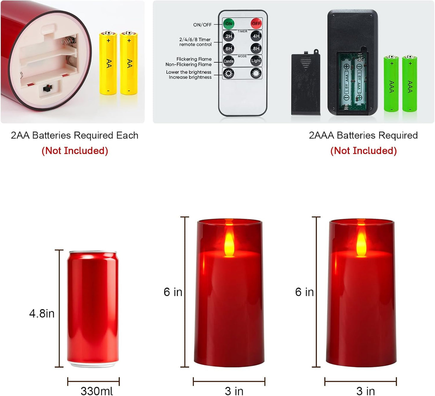 Raycare Flameless Electronic Pillar Candles with Remote Control and Timer- Battery Operated Realistic Flickering LED Fake Candle for Home, Wedding, Valentine's Day, Decor,White,Set of 2(3"x6"6")