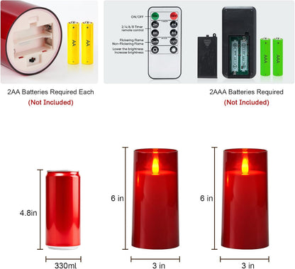 Raycare Flameless Electronic Pillar Candles with Remote Control and Timer- Battery Operated Realistic Flickering LED Fake Candle for Home, Wedding, Valentine's Day, Decor,White,Set of 2(3"x6"6")