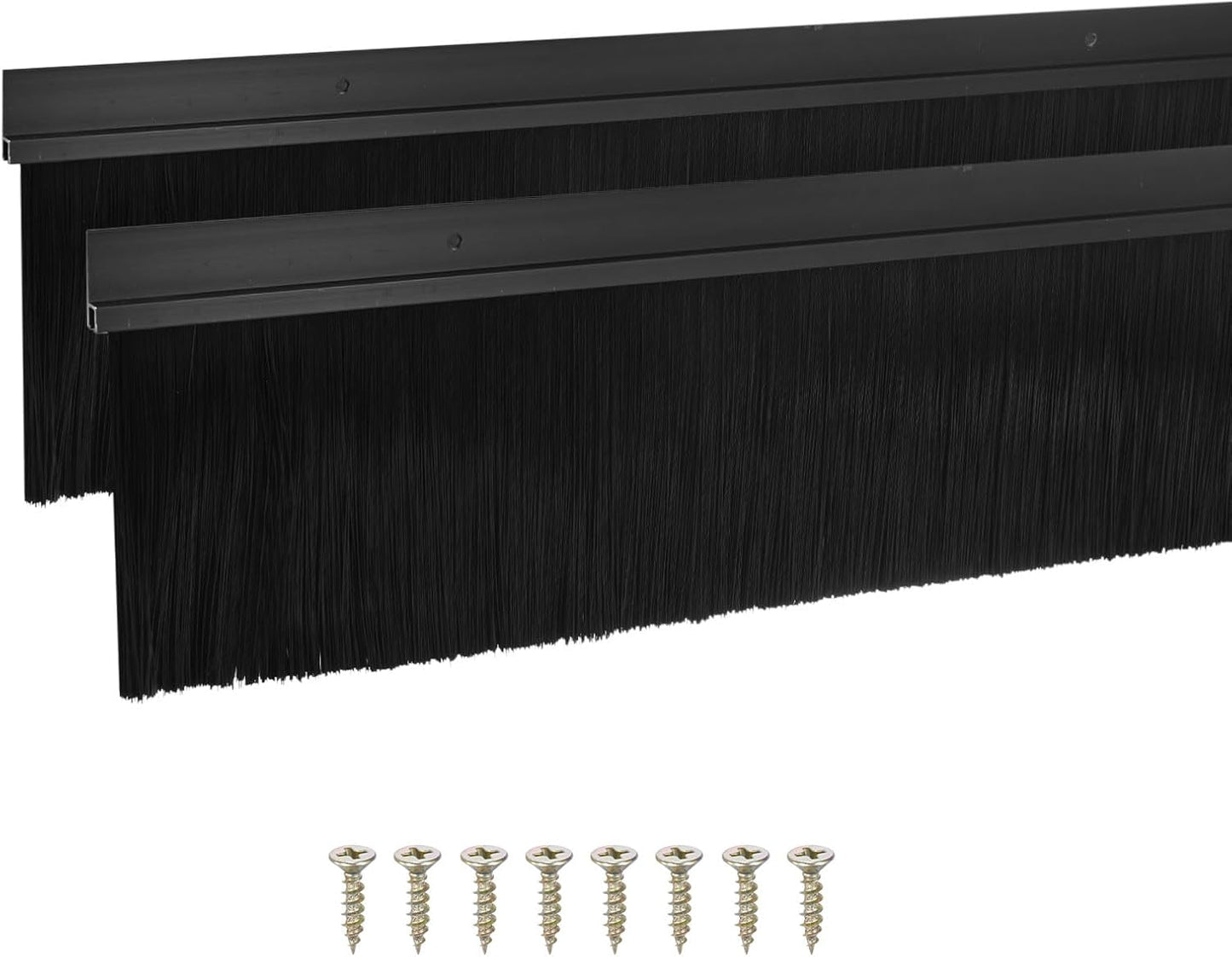 M METERXITY 2Pack Door Sweep - 39" Door Bottom Brush Heavy Duty Seal Draft Stopper Aluminum Base with 50mm Brush, Adhesive/Screw Installation for Interior/Exterior/Garage/Sliding Doors, Black