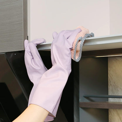 COOLJOB Medium Household Rubber Gloves with Cotton Liner & Non-slip Grip, Waterproof Long Lasting Dishwashing Gloves for Kitchen & Bathroom Cleaning, Light Pink, 1 Pair